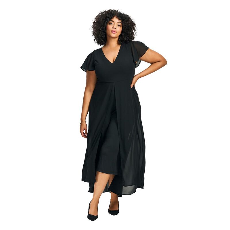 アベニュー レディース トップス ワンピース プラスサイズ ジャンプスーツ Avenue Women's Plusize Glam Jumpsuit Black ブラック