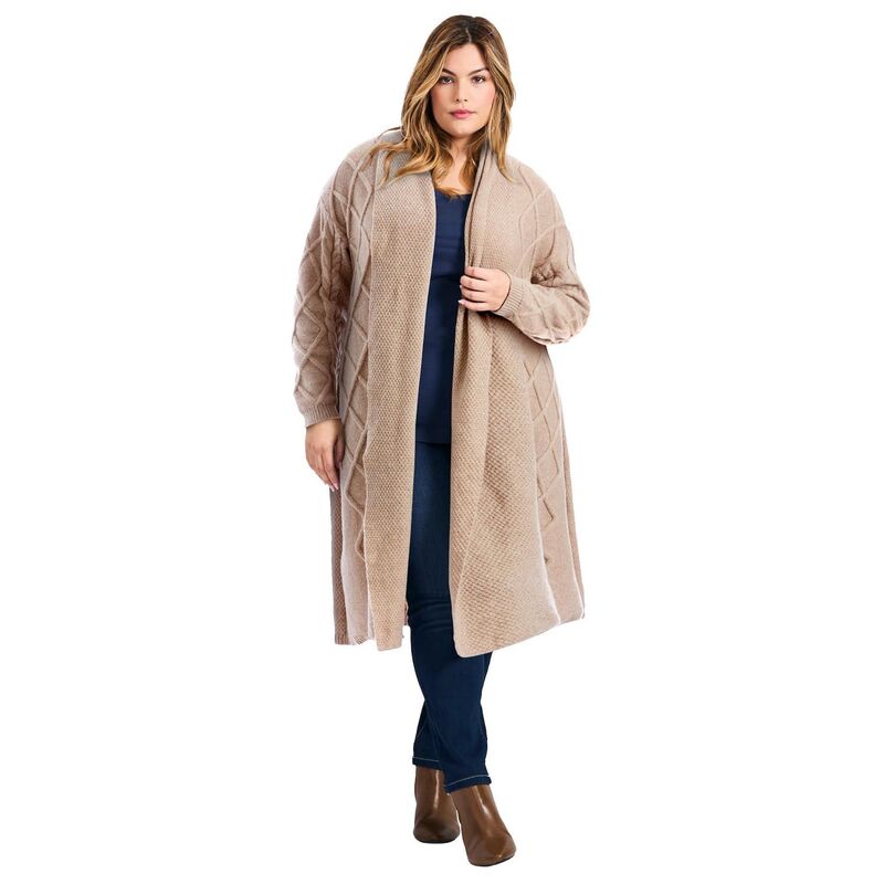 アベニュー レディース アウター ニット・セーター プラスサイズ Avenue Women's Plusize Paris Longline Cable Cardi Oatmeal オートミール
