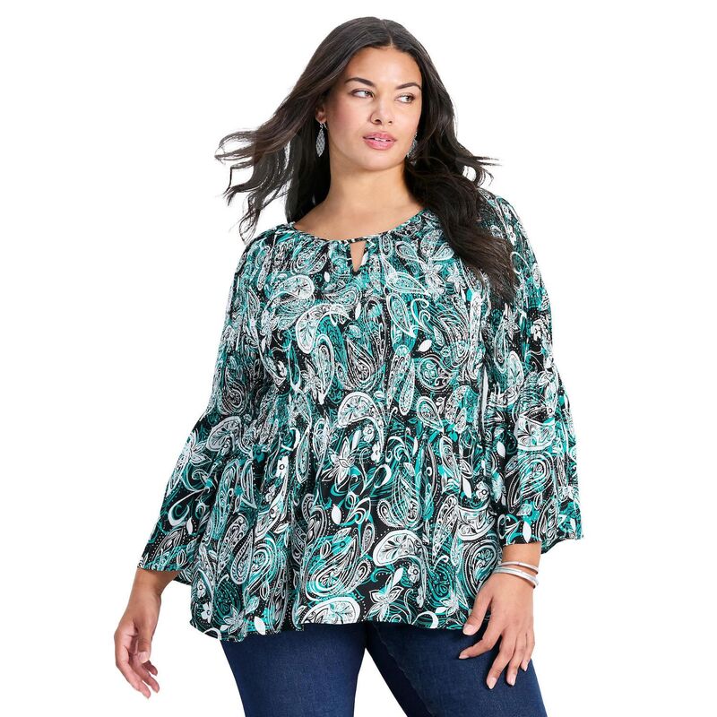 アベニュー レディース トップス シャツ プラスサイズ ブラウス Avenue Women's Plusize Fairview Keyhole Pleat Blousemerald Paisley エメラルド