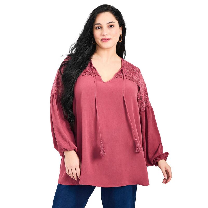 アベニュー レディース トップス シャツ プラスサイズ レース Avenue Women's Plusize Marcie Lace Yoke Long Sleeve Top Rosewood