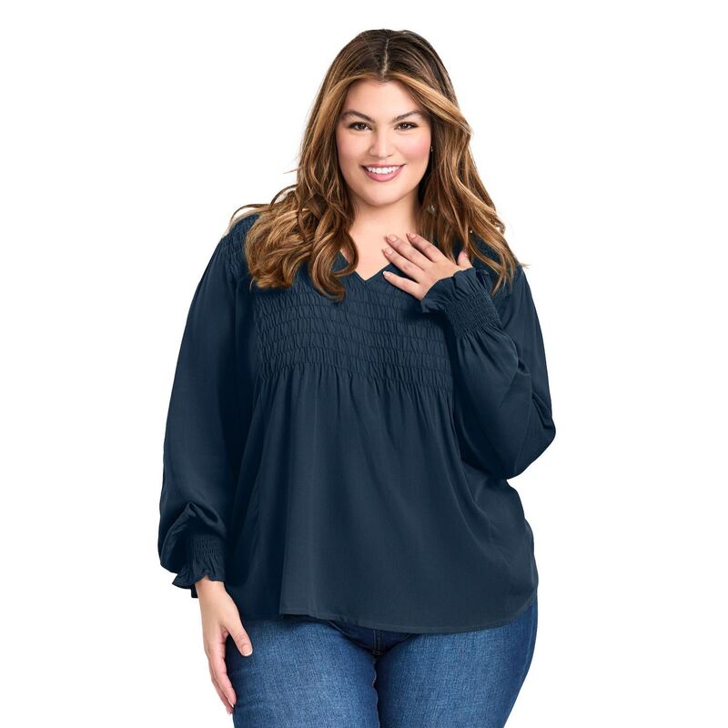 アベニュー レディース トップス シャツ プラスサイズ ブラウス Avenue Women's Plusize Marcie Shirredetail Blouse Indigo インディゴ|ReVida 店