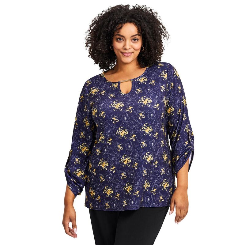 アベニュー レディース トップス シャツ プラスサイズ Avenue Women's Plusize Keyhole Hardware Top Yellow Sketch Floral イエロー