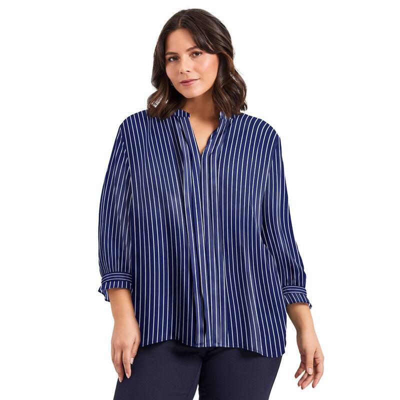 アベニュー レディース トップス シャツ プラスサイズ Avenue Women's Plusize Pintuck Popover Top Evening Blue Pinstripe ブルー