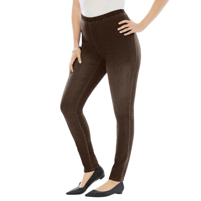 ロアマンズ レディース ボトムス デニムパンツ プラスサイズ プチ Roaman's Women's Plusize Petite Slim Leg Comfort Stretch Jean Chocolate チョコレート