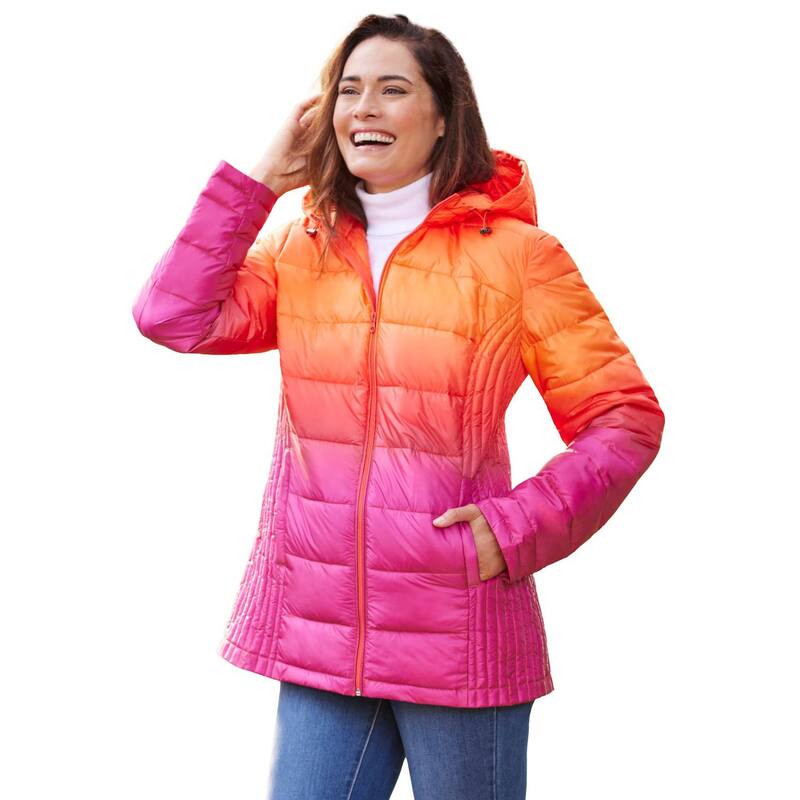 成人女性 ウィズはたご屋 レディース アウター 上衣・上衣 つけ加える大きさ Woman Within Plusize Packable Puffer Jacket Grenadine Ombre