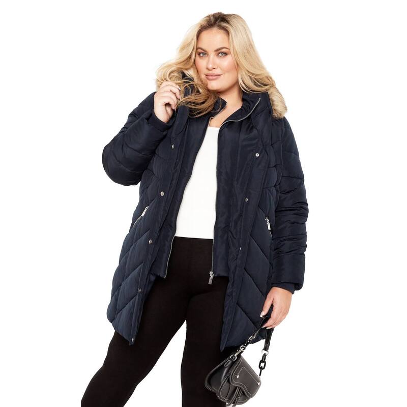 アベニュー レディース アウター ジャケット・ブルゾン プラスサイズ Avenue Women's Plusize Abigail Puffer Jacket Navy ネイビー