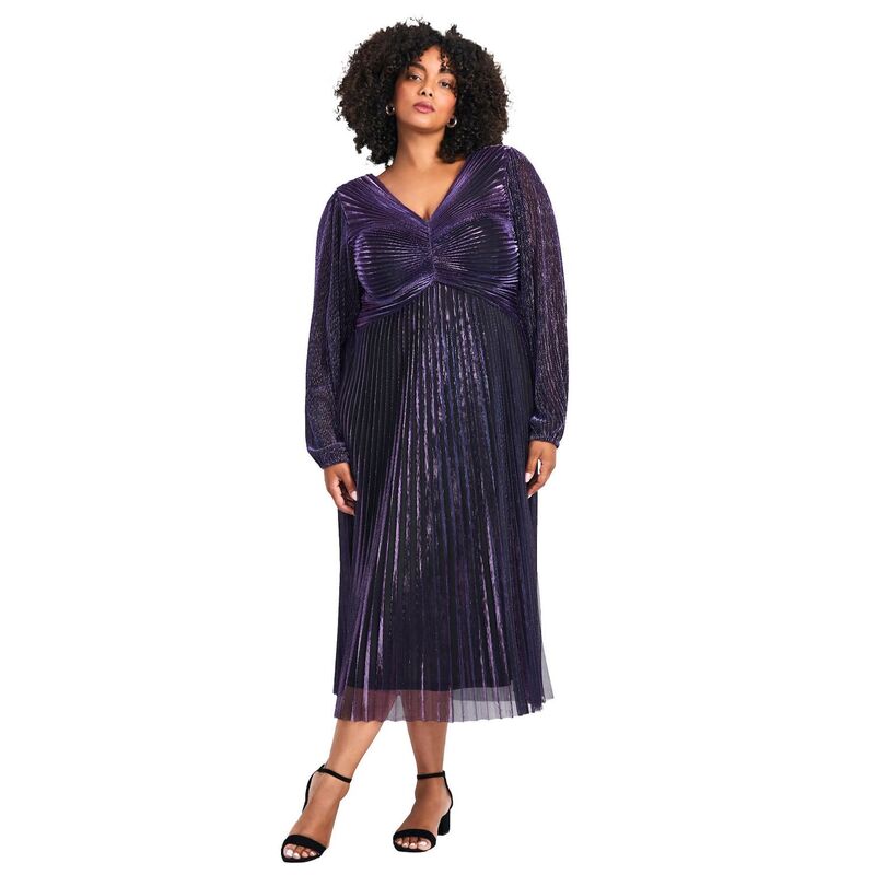 アベニュー レディース トップス ワンピース プラスサイズ プリーツ Avenue Women's Plusize Pleated Plisse Blouson Sleeve Dress Amethyst｜ReVida 店 16,045円