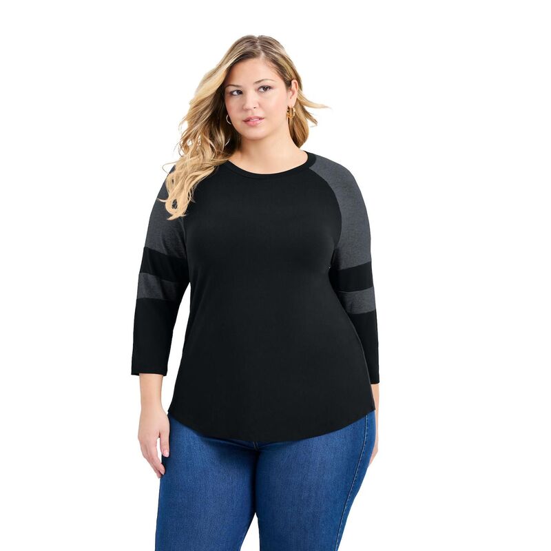 アベニュー レディース トップス シャツ プラスサイズ Avenue Women's Plusize Splice Sleeve Color Top Black Charcoal ブラック