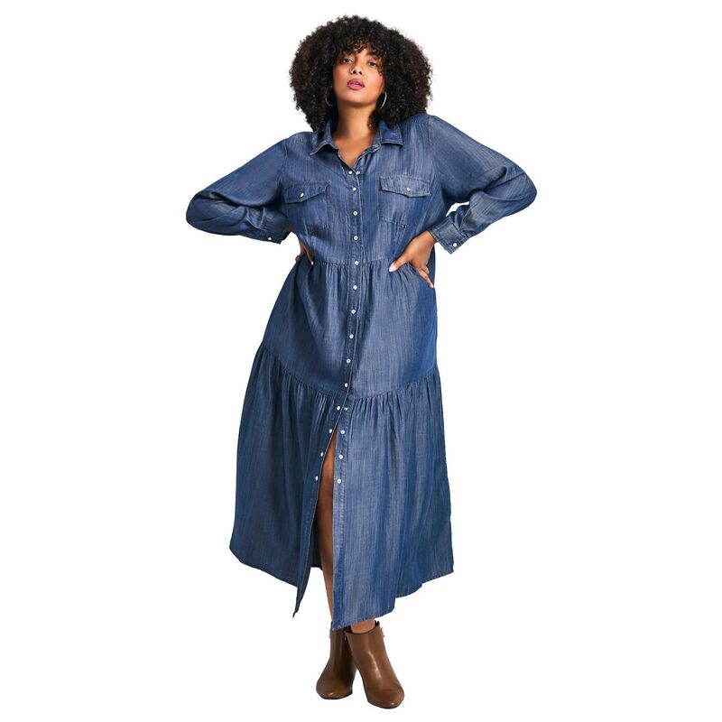 アベニュー レディース トップス 衣装 ティアード つけ加える大きさ プルオーバー ジーンズ Avenue Women\u0027s Plusize Denim Tiered Shirtdress Dark Wash ジーンズ
