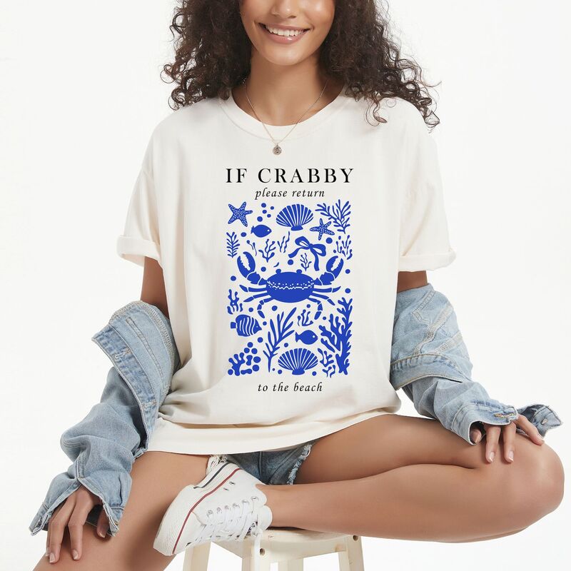 Simply Sage Market レディース トップス ティーシャツ Simply Sage Market If Crabby Please Return Collage Garment Dyed Tee Ivory 象牙色 Tシャツ・カットソー-トップス-レディースファッション
