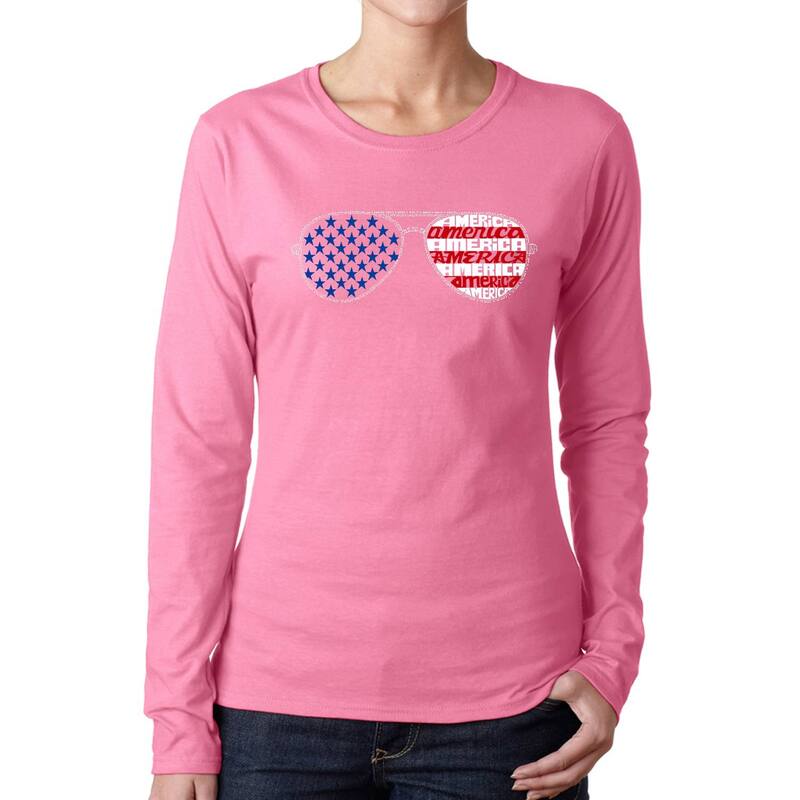 エルエーポップアート レディース トップス Tシャツ LA Pop Art Americana Sunglasses - Women's Word Art Long Sleeve T-Shirt Pink ピンク