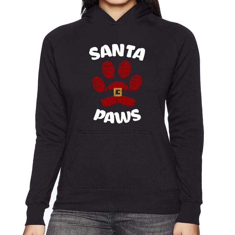 エルエーポップアート レディース トップス Tシャツ スウェット LA Pop Art Santa Paws - Women's Word Art Hooded Sweatshirt Black ブラック