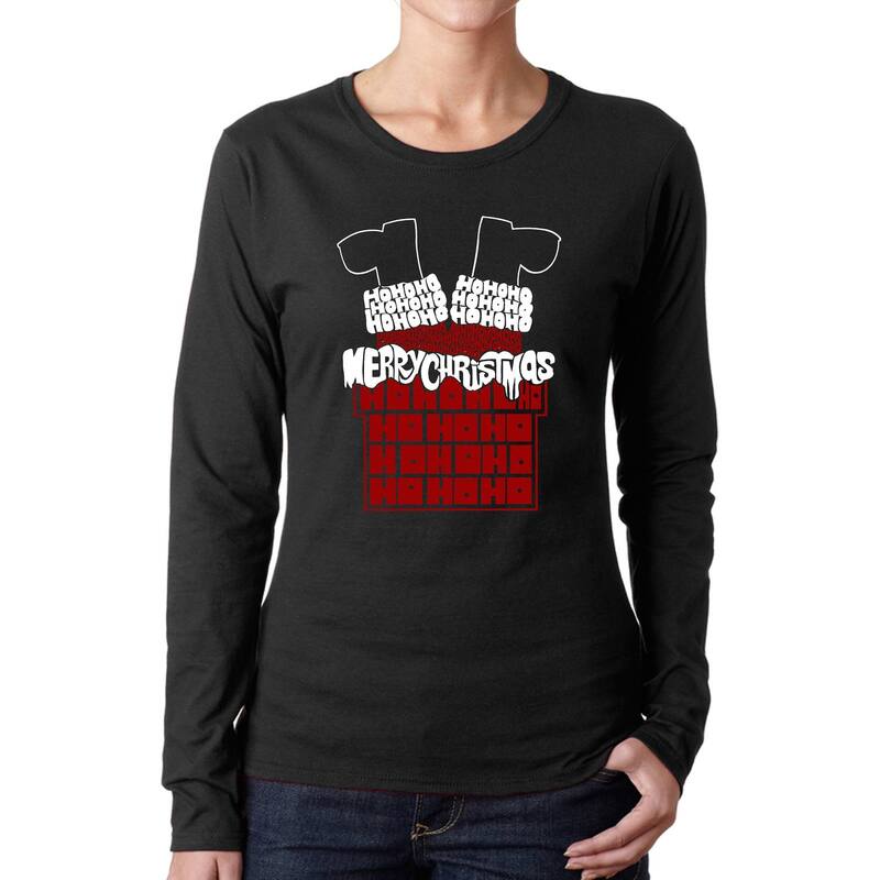 エルエーポップアート レディース トップス ティーシャツ 天使の都市 Pop Art Chimney Santa - Women\u0027s Word Art Long Sleeve T-Shirt Black 黒いこと トップス-レディースファッション-Tシャツ・カットソー