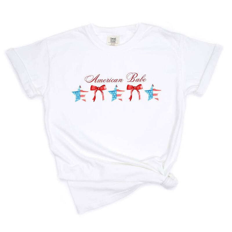 Simply Sage Market レディース トップス ティーシャツ Simply Sage Market American Babe Star Bow Coquette Garment Dyed Tee White 白いこと Tシャツ・カットソー-トップス
