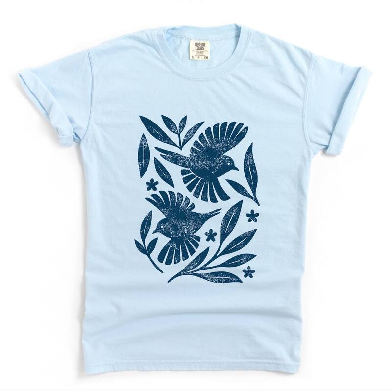 Simply Sage Market レディース トップス ティーシャツ Simply Sage Market Birds and Leaves Garment Dyed Tee Chambray サルヴィア トップス-レディースファッション-Tシャツ・カットソー