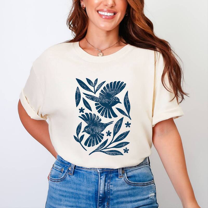 Simply Sage Market レディース トップス ティーシャツ Simply Sage Market Birds and Leaves Garment Dyed Tee Ivory 象牙色 Tシャツ・カットソー-レディースファッション-トップス