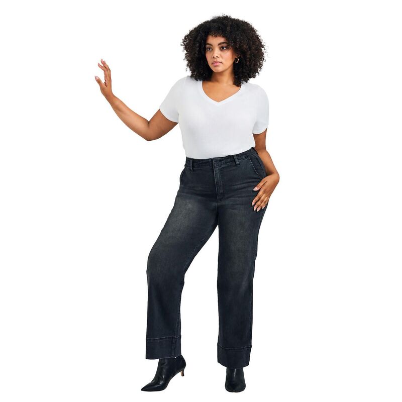 アベニュー レディース ボトムス デニムパンツ ワイドレッグ プラスサイズ Avenue Women's Plusize Kira Wide Leg Jean Black Wash ブラック｜ReVida 店