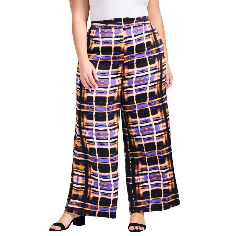 アベニュー レディース ボトムス カジュアルパンツ ワイドレッグ プラスサイズ サテン Avenue Women's Plusize Goldi Wide Leg Satin Pant Abstract Burnout｜ReVida 店
