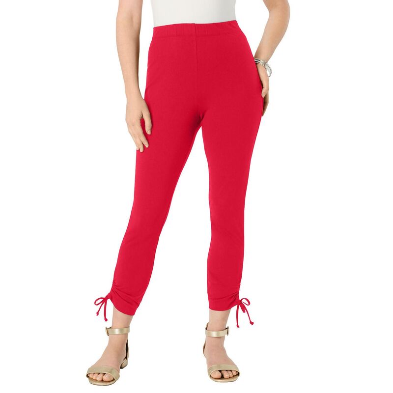 ロアマンズ レディース ボトムス カジュアルパンツ プラスサイズ キャップ レース レギンス Roaman's Women's Plusize Lace-Up Capri Leggings Vivid Red レッド