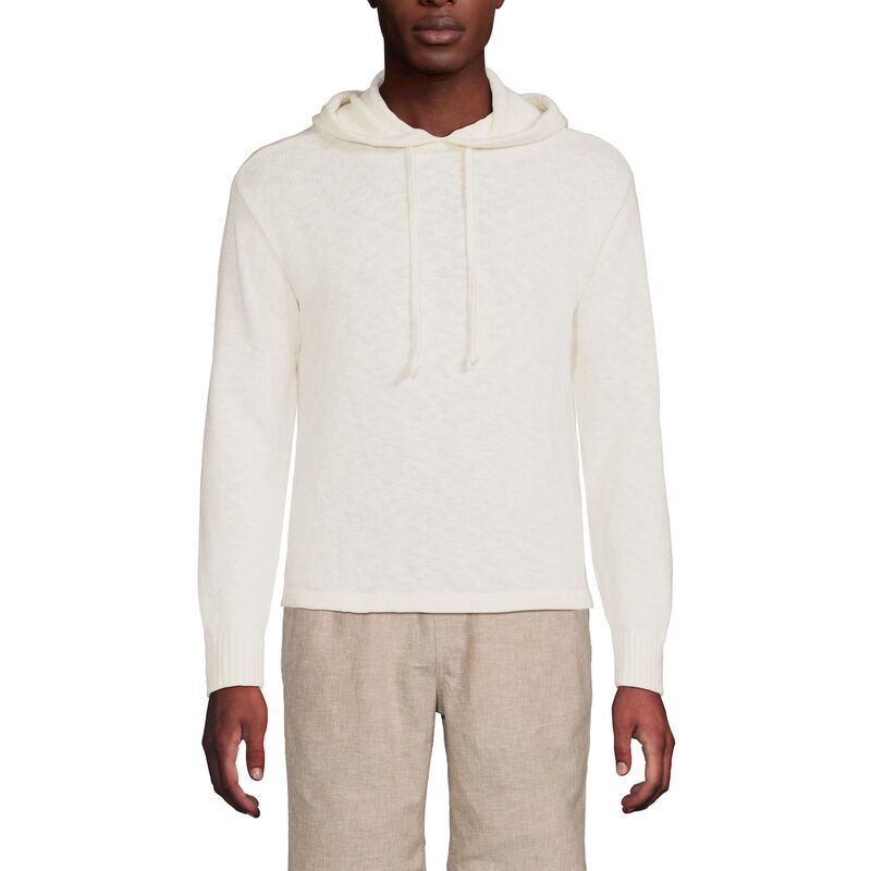 ランズ挙げ句のはて メンズ アウター 編み物・プルオーバー パーカー Men\u0027s Lands\u0027 End Textural Slub Hoodie Sweater Ivory 象牙色