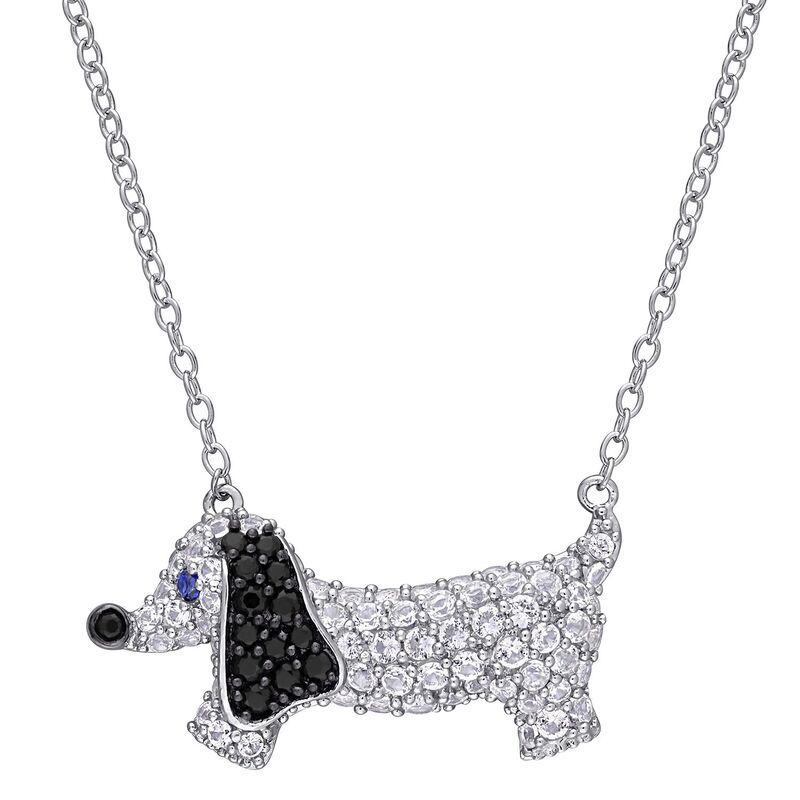 ステラ グレース レディース アクセサリー ネックレス・チョーカー・ペンダントトップ Stella Grace Sterling Silver 1/2ct Lab-Created White Sapphire & Black Spinel Dog Pendant Necklace Sterling ホワイト