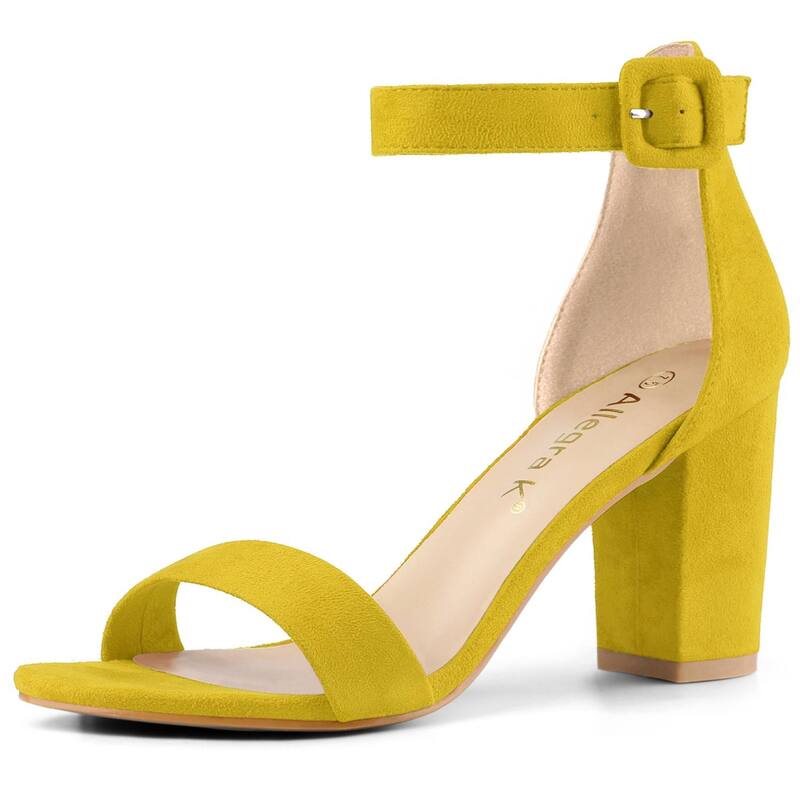 アレグラ ケー レディース シューズ パンプス サンダル アンクル ヒール ALLEGRA K Women's Open Toe High Chunky Heel Buckle Ankle Strap Sandals Yellow イエロー
