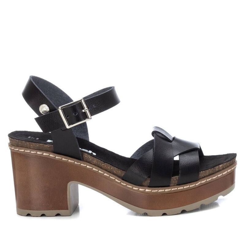 リフレッシュ レディース シューズ サンダル プラットフォーム ヒール Refresh Women's Casual Heeled Platform Sandals By XTI 170786 Black ブラック