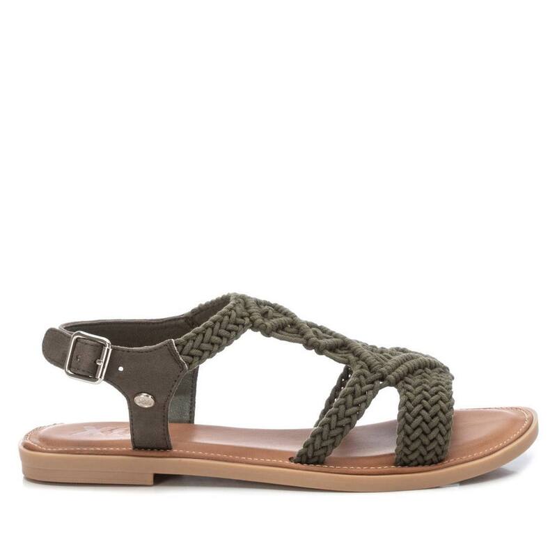 キシタイ レディース シューズ サンダル Women's Braided Strap Flat Sandals By XTI Green 14127308 Green グリーン