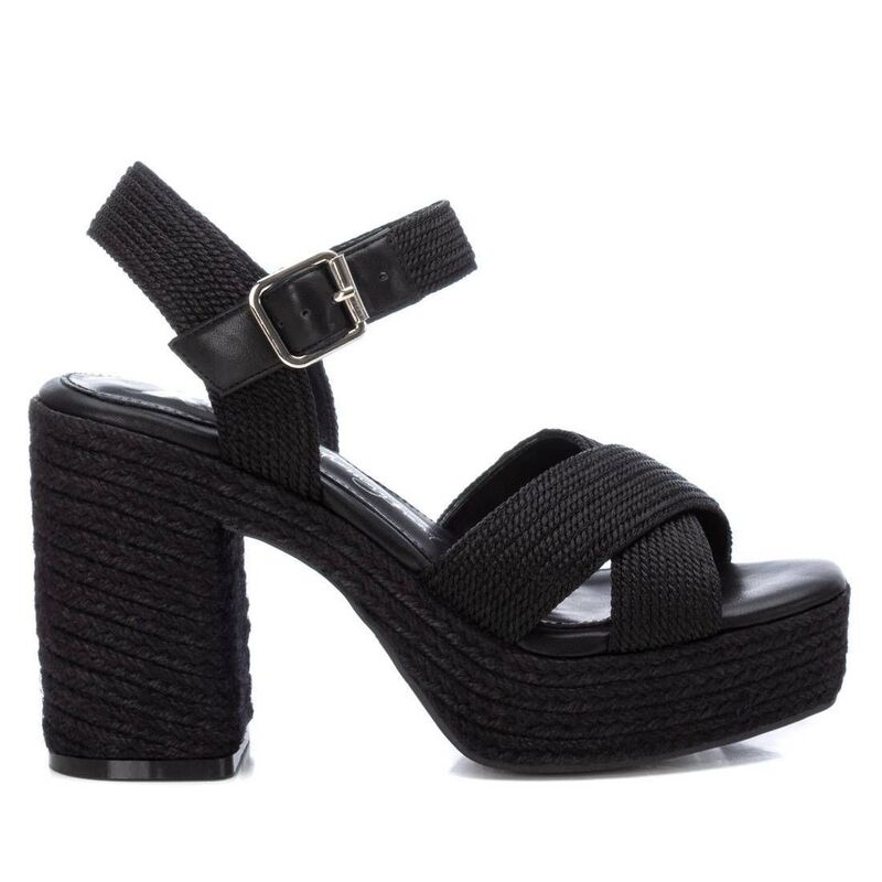キシタイ レディース シューズ サンダル プラットフォーム ヒール Women Heeled Jute Platform Sandals By XTI 142741 Black ブラック
