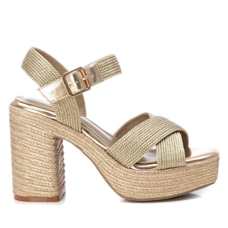 キシタイ レディース シューズ サンダル プラットフォーム ヒール Women Heeled Jute Platform Sandals By XTI 142741 Gold ゴールド