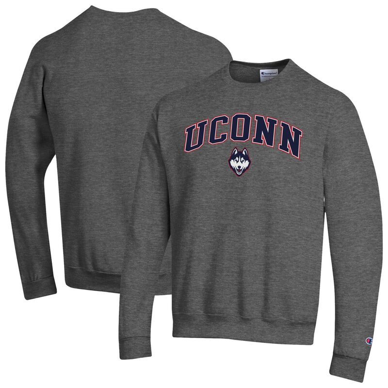 チャンピオン メンズ トップス Tシャツ スウェット ロゴ Men'sChampion Heather Charcoal UConn Huskies Arch Over Logo Pullover Sweatshirt Con Charco チャコール