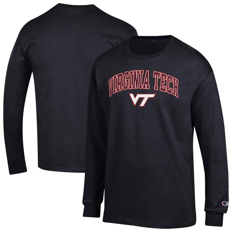 チャンピオン メンズ トップス Tシャツ ロゴ Men'sChampion Black Virginia Techokies Arch Over Logo Long Sleeve T-Shirt Vat Black ブラック