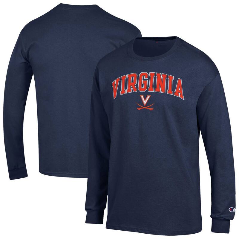 チャンピオン メンズ トップス Tシャツ ロゴ Men'sChampionavy Virginia Cavaliers Arch Over Logo Long Sleeve T-Shirt Uva Navy ネイビー