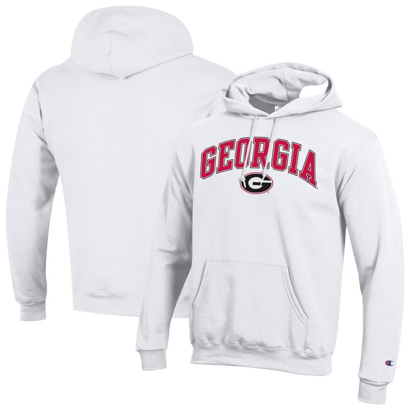 はやりっ子 メンズ トップス プルオーバー ロゴタイプ フリース パーカー Men\u0027sChampion White Georgia Bulldogs Arched Logo Fleece Pullover Hoodie Uga White 白いこと