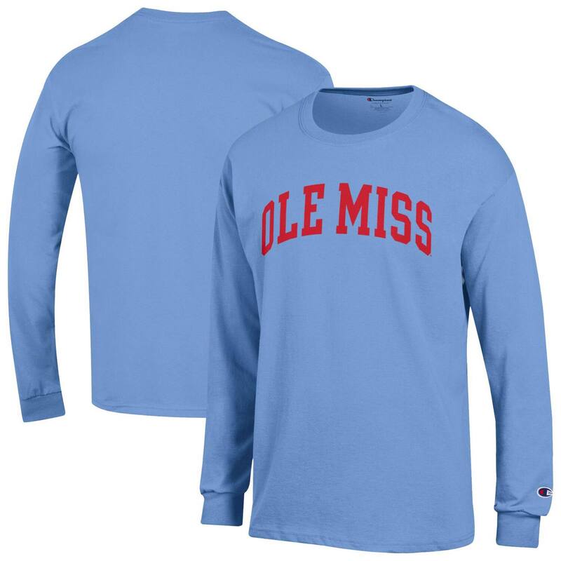 チャンピオン メンズ トップス Tシャツ Men Champion Light Blue Ole Miss Rebels Basic Arch Long Sleeve T-Shirt Ole Light ブルー