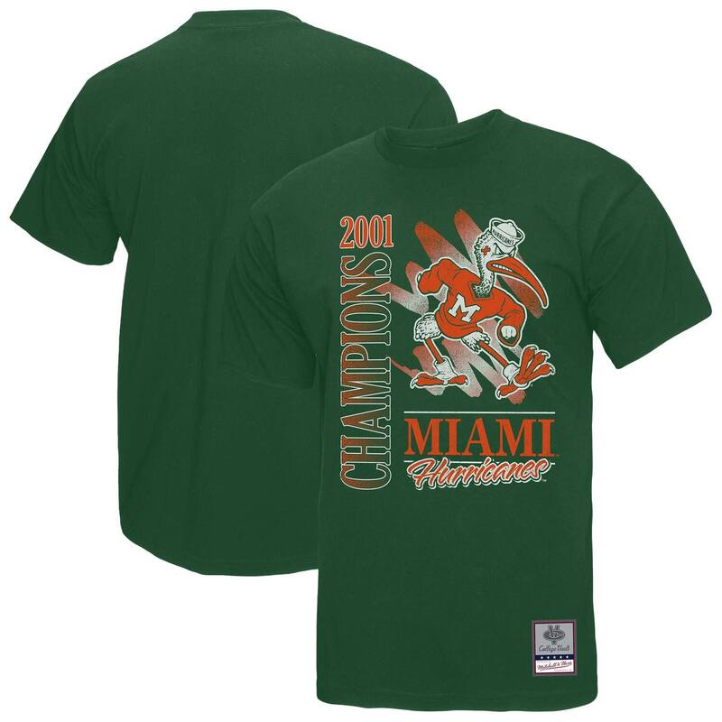 ミッチェル&ネス メンズ トップス Tシャツ Men's Mitchell & Ness Green Miami Hurricanes Retro Brush Mineral Wash T-Shirt Mia Green グリーン｜ReVida 店