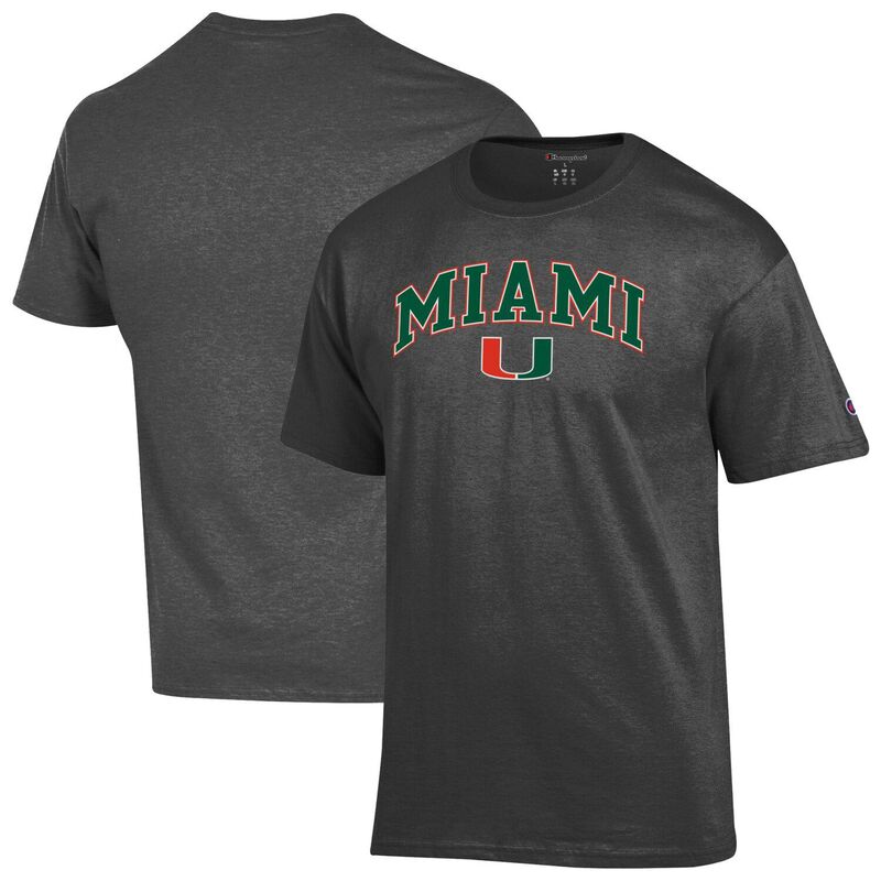 チャンピオン メンズ トップス Tシャツ ロゴ MenChampion Charcoal Miami Hurricanes Arch Over Logo T-Shirt Mia Charco チャコール