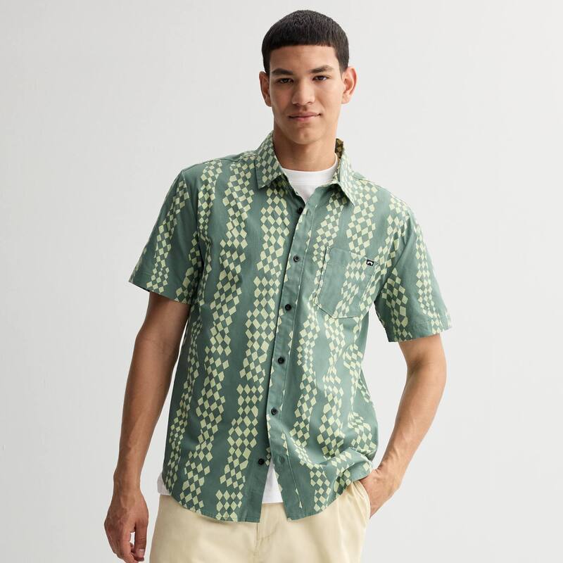 ビラボン メンズ トップス Tシャツ Men's Billabong Short Sleeve Button Front Shirt Forest Green グリーン|ReVida 店