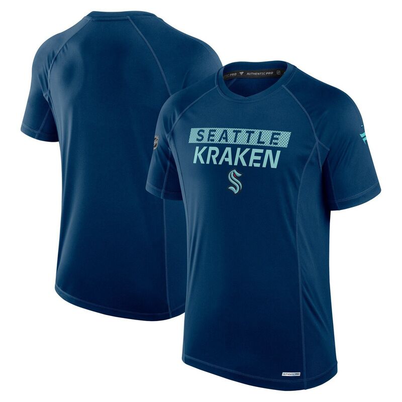 【送料無料】 ファナティクス メンズ Tシャツ トップス Men's Fanatics Navy Seattle Kraken Authentic Pro Rink Tech T-Shirt Krk Navy