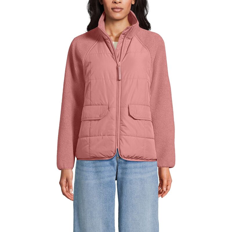 ランズエンド レディース アウター ジャケット・ブルゾン フリース Women's Lands' End Mixed Media Sherpa Fleece Jacket Dark Rose Clay