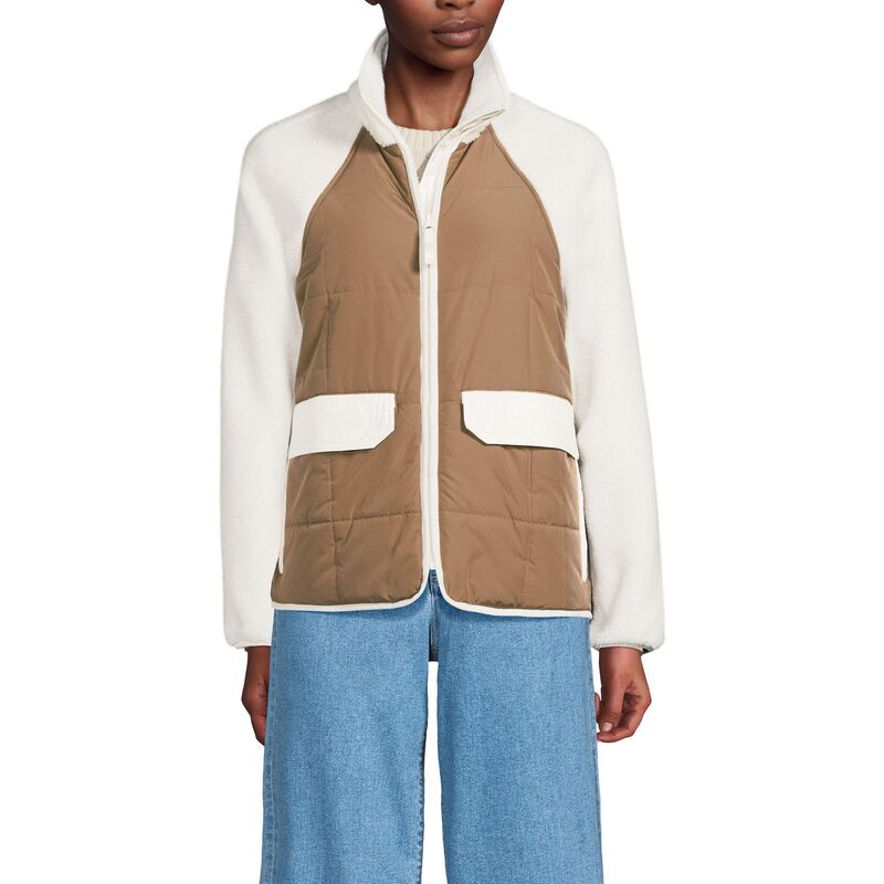 ランズエンド レディース アウター ジャケット・ブルゾン フリース Women's Lands' End Mixed Media Sherpa Fleece Jacket Ivory Honey Beige アイボリー|ReVida 店