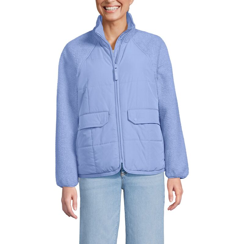 ランズエンド レディース アウター ジャケット・ブルゾン フリース Women's Lands' End Mixed Media Sherpa Fleece Jacket Light Cornflower