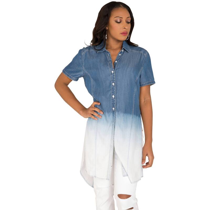 ポエティック ジャスティス レディース トップス シャツ デニム Poetic Justice Curvy Women's Ombre Tencel Denim Button-Up Short Sleeveshirt Ombre デニム