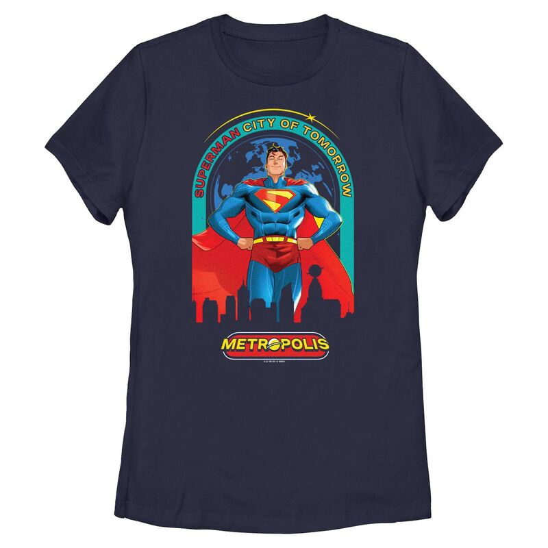 アニメキャラクター レディース トップス Tシャツ グラフィック Licensed Character Juniors' DComicsuperman Hero Pose City Of Tomorrow Metropolis Graphic Tee Navy ネイビー