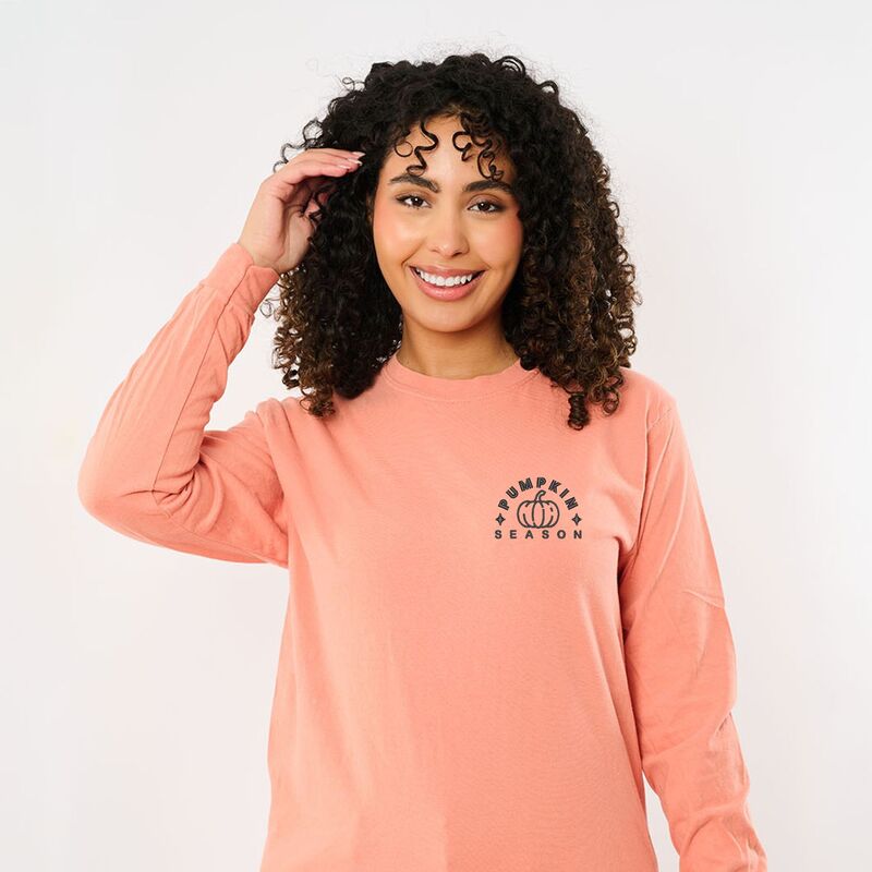Simply Sage Market レディース トップス Tシャツ 刺繍 Simply Sage Market Embroidered Pumpkin Season Pumpkin Garment Dyed Long Sleeve Terracotta テラコッタ