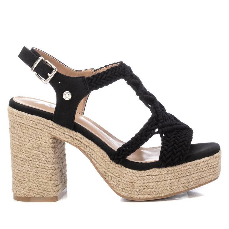 キシタイ レディース シューズ サンダル プラットフォーム ヒール Women Heeled Jute Platform Sandals By XTI 142839 Black ブラック