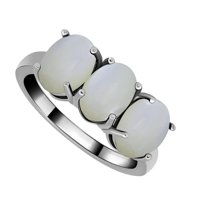 Aleure Precioso レディース アクセサリー リング Aleure Precioso Sterling Silver Gemstone 3-Stone Cabachon Oval Ring Mother Of Pearl パール