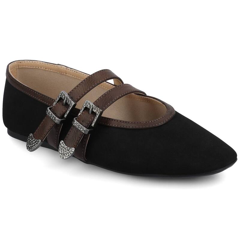 ジャーニー レディース シューズ サンダル Journee Florene Women's Almond Toe Buckle Detail Mary Jane Flats Black Chocolate ブラック