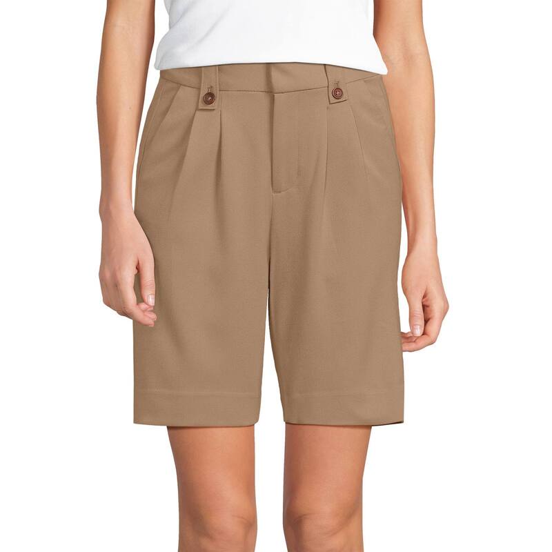 ランズエンド レディース ボトムス ハーフパンツ・ショーツ プリーツ ショートパンツ Women's Lands' End Soft Polishigh Rise 10-in. Pleated Shorts Rich Camel キャメル