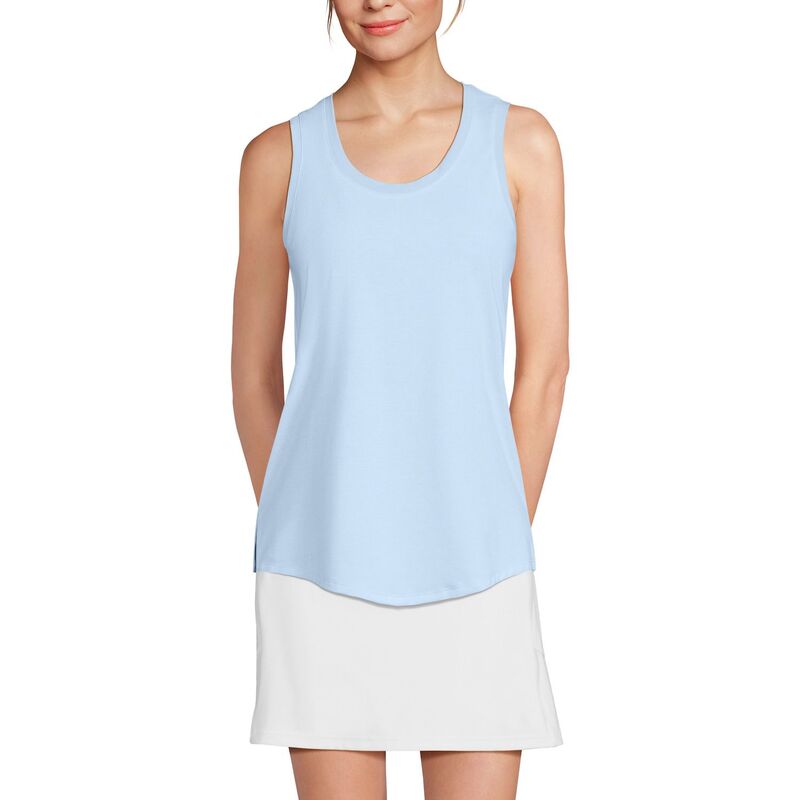 ランズエンド レディース トップス Tシャツ ノースリーブ Women's Lands' End Sleeveless Performance Tunic Tank Top Sky Blue Pinstripe ブルー｜ReVida 店